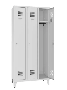 Szafa metalowa do szatni na odzież SUM 331 W ST szafka BHP trzydrzwiowa na nóżkach