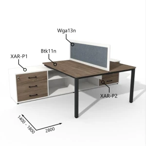 Biurko dwustanowiskowe z Komodą i Szufladami 1400–1800 x 2800mm Antrax Texar Btk11n XAR-P1 XAR-P2 Wga13n - Zestaw-31