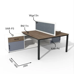 Biurko dwustanowiskowe z Komodą i Szufladą 1400–1800 x 2800mm Antrax Texar Btk11n XAR-P3 XAR-P4 Wga13n  - Zestaw-32
