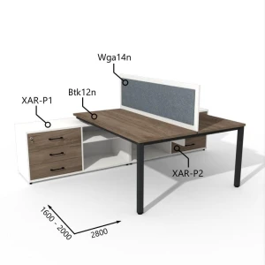 Biurko dwustanowiskowe z Komodą i Szufladami 1600–2000 x 2800mm Antrax Texar Btk12n XAR-P1 XAR-P2 Wga14n  - Zestaw-34