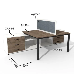 Biurko dwustanowiskowe z Komodą i Szufladami 1200–1600 x 2800mm Antrax Togar Bto10n, XAR-P1, XAR-P2, Wga12n - Zestaw-128