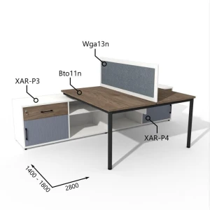 Biurko dwustanowiskowe z Komodą i Szufladą 1400–1800 x 2800mm Antrax Togar Bto11n XAR-P3 XAR-P4 Wga13n  - Zestaw-132