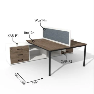 Biurko dwustanowiskowe z Komodą i Szufladami 1600–2000 x 2800mm Antrax Togar Bto12n XAR-P1 XAR-P2 Wga14n  - Zestaw-134