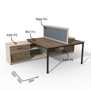 Biurko dwustanowiskowe z Komodą i Szufladami 1400–1800 x 2800mm Antrax Togar Bto11n XAR-P5 XAR-P6 Wga13n  - Zestaw-133