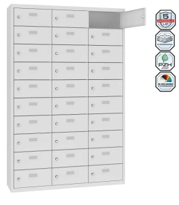 Szafka metalowa 30-skrytkowa śniadaniowa MSus 4310 stojąca, gł.500 mm